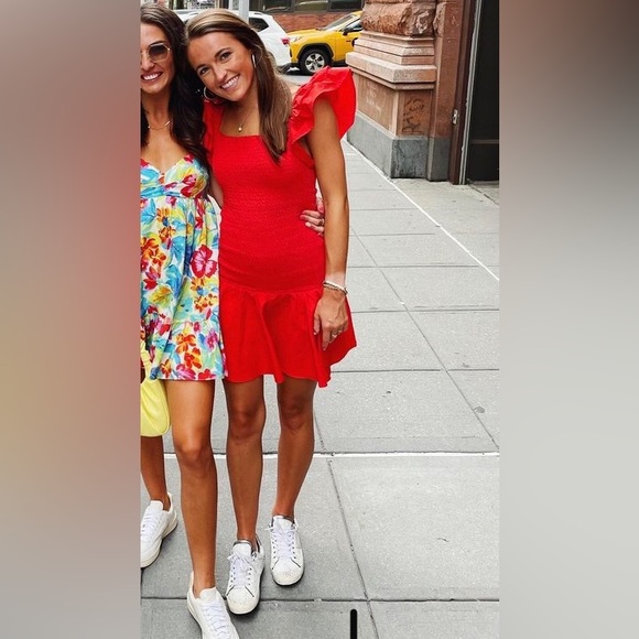 red puff sleeve dress zara SHORT RIB KNIT DRESS - Coral red